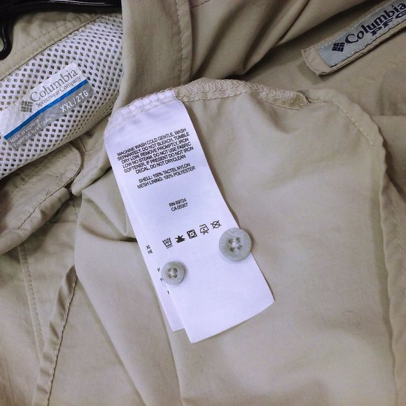Vintage 90s Columbia PFG Shirt OmniShade Mens-XXL Pockets SSL Tactel Nylon Beige - Picture 7 of 12